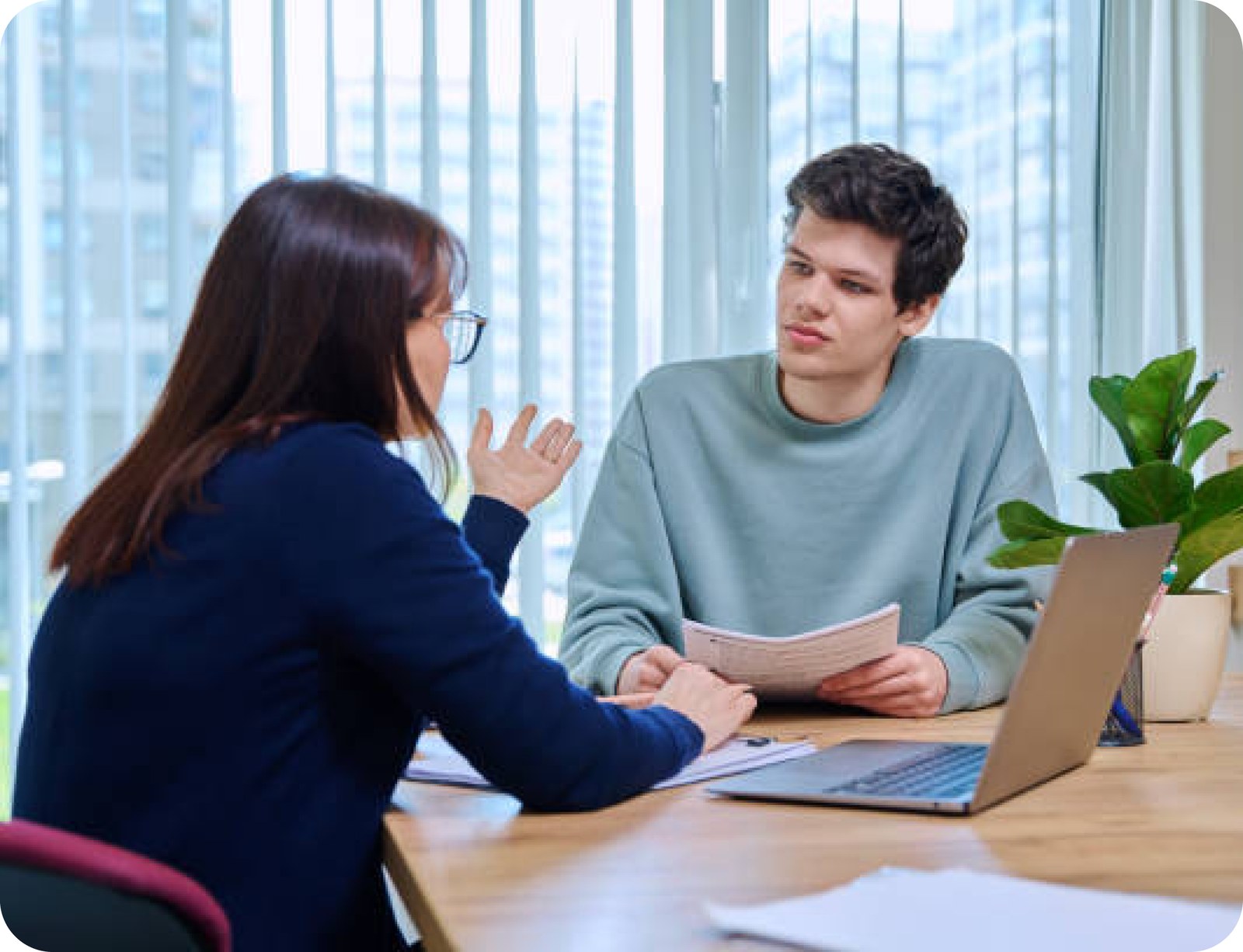 Two people talking during an interview
